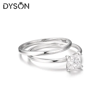 Dyson 925 Sterling Sølv Solitaire Ring Klart Zircon Jubilæum Bryllup Brude-Ring Sæt Til Kvinder Classic Engagement Smykker