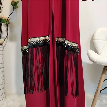 Plus Størrelse Lange Kimonoer Mujer Abaya Muslimske Kvinder Paillet Cardigan Bluse Roupas Feminina Tøj
