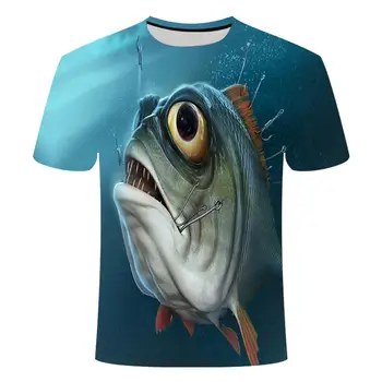 2020 sommeren 3d mænd, der trykte T-shirt sjove fisk rund hals mælk silke korte ærmer