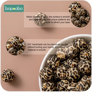 Bopoobo 20PC Silikone Leopard Print Perle Runde Udskrivning 12/15mm DIY Håndværk fødevaregodkendt Bidering Baby Bidering Sikker Rasle Perler