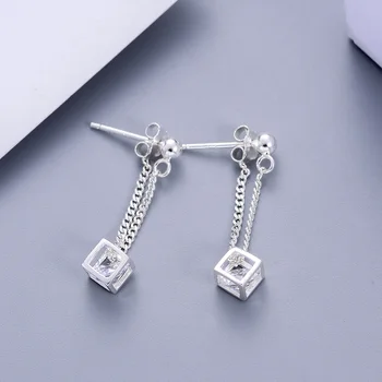 925 Sterling Sølv Pendel cube Drop Earrings for kvinder lang kæde Smykker gaver 2021 tendens MUXUEYAN