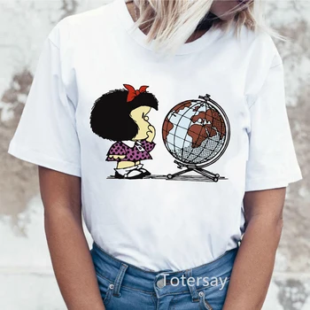 Ny dame t-shirt tegnefilm mafalda paren el mundo que me quiero bajar print Ladies t-shirt summer Harajuku 90'erne pige skjorte toppe