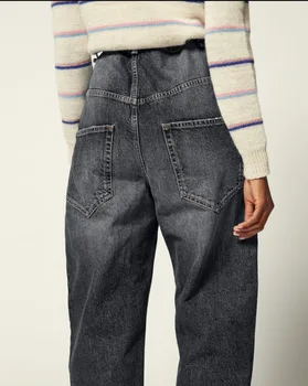 Mode Klassiske Trendy Mærke Luxry Design Retro Jeans med Høj Talje med Bælte Løs Bred Ben Bukser Kvinder I1