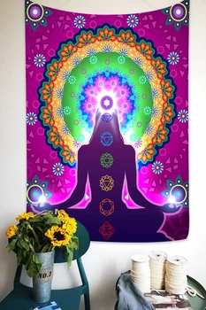 Simsant Yoga Meditation Gobelin Chakra Kunst Hippie Mandala Væggen Hænger Gobeliner til Stue, Soveværelse Dorm Home Decor