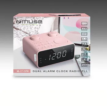 RADIO vækkeur MUSE M-17 CPK pink, LYSDÆMPER, BUZZER, DUAL PLL DIGITAL alarm FM/MW PLL