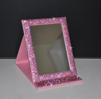 Bling Rhinestones Make Up Spejl Sammenfoldelig Bærbare Lille Fashion Hjem Bil Indvendigt Spejl Tabel Dekorative Spejle Pink Vintage