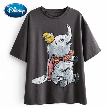 Disney Søde Elefant Dumbo Tegnefilm Akrobatik Print Chic Mode Kvinder T-Shirt Med O-Hals Pullover Korte Ærmer Casual Løs Tee Top