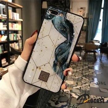 Guld Folie Marmor Bling Phone Case For iPhone 7 8 6 6s Plus Blødt TPU Granit Geometri Cover Til iPhone X XR XS ANTAL Glitter Sag