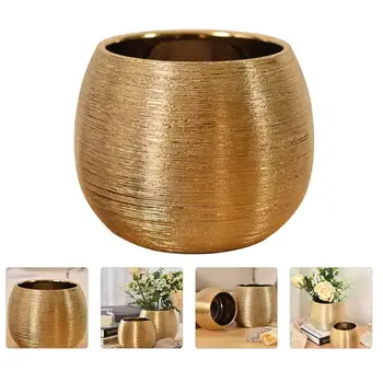 Guld-Belagte Keramiske Flower Pot Round Flower Vase Saftige Pot Guld-Belagte Keramiske Børstet Kødfulde Round Flower Pot Flower Vase