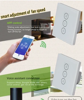 EU ' s OS WiFi Smart Fan Motor Hastighed Controller Glas Panel Væg Touch Skifte Timer Remote Control Smart Liv Tuya Alexa Google Startside