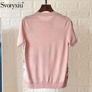 Svoryxiu 2020 Bane Designer Silk Flower Print, Patchwork-Strik T-Shirts Kvinders Mode Sommer Kort Ærme Toppe, t-Shirts Kvindelige