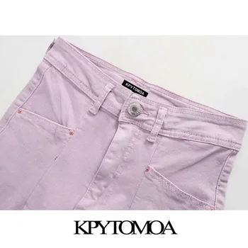 KPYTOMOA Kvinder 2020 Chic Mode Høj Talje Jeans Straight Vintage Lynlås Lommer Flossede Søm Kvindelige Denim Bukser Mujer
