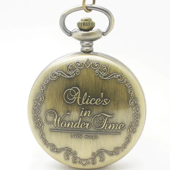 (1116) Vintage Bronze Alice I Eventyrland Poker nøglekort design lomme ur halskæde. se vedhæng .