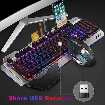 Pohiks K680 Genopladelige Trådløse Gaming Tastatur og Mus Sæt LED Farverige Vejrtrækning Baggrundslys Tastaturer, Mus Combo Sæt