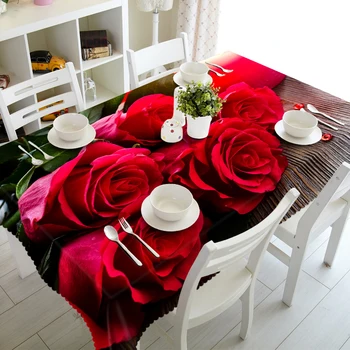 Europa-3d Røde Roser, Blomster print Dug Tykkere Polyester Klud Rektangulære og Runde Bord Klud til Bryllup Dekoration
