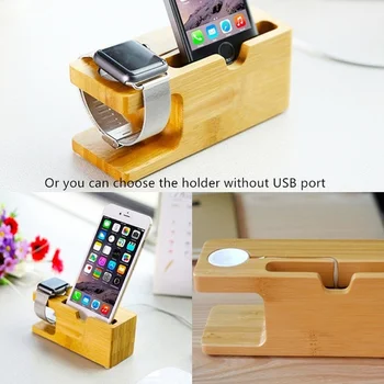 3-Port USB-Oplader Til Apple Ur & Telefonen Arrangør Stå,Vugge Holder,15W 3A Desktop Bambus Træ ladestation til Iwatch