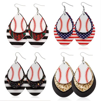 Cpop-Multilagsbelægning Baseball PU Læder Øreringe til Kvinder Amerikanske Flag Glitter Blad Vedhæng, Øreringe, Mode Smykker Tilbehør