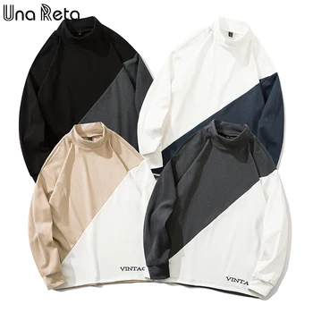 UnaReta M-3XL Rullekrave Mand Sweatshirt Nye Efteråret Streetwear til Mænd Beklædning Pullover Hoody Harajuku Patchwork Sweatshirts til Mænd