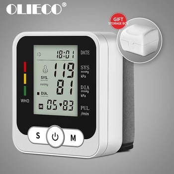OLIECO Håndled Blood Pressure Monitor Rejse Bærbare Tonometer engelsk Stemme Mini Blodtryksmaaler Arytmi Advarsel AA-Batteri