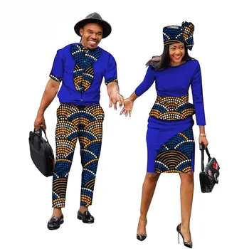 Afrikanske Tøj for Par Bazin Riche Afrikanske Kjoler til Kvinder og Mænd-Top og Trusse Sæt Matchende Tøj for Par S19C003