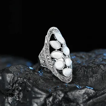 BIJOX HISTORIE 925 sterling sølv ring med geometriske form cat eye sten vintage ringe til kvinder bryllup part lover