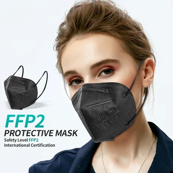 CE-2163 Sort FFP2mask Beskyttende Maske FFP2 KN95 Munden Maske af 5 Lag Anti-dråber KN95 ansigtsmasker Genanvendelige Filter ffp2mask