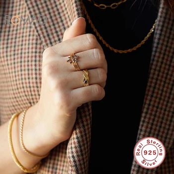 ROMAD Luksus 925 Sterling Sølv Ringe For Kvinder INS Mode Bølge Kant Blank Diamant Ring Smykker koreanske Bijoux Femme