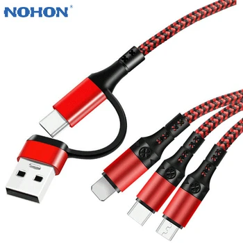 NOHON 5-i-1 USB-C Kabel til iPhone 12 11 Pro Max antal XS 3-i-1 USB A+Type C, Lyn Mikro-USB-Cabo for Samsung, Huawei Xiaomi