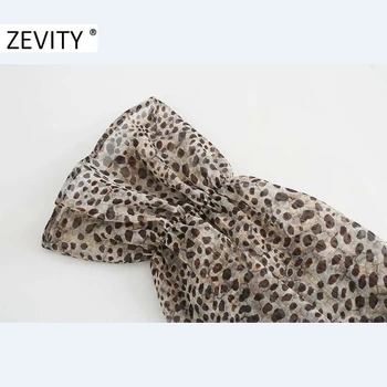 ZEVITY kvinder vintage v hals leopard print elastisk flæser mini kjole kvindelige lange ærmer vestido smart casual slanke kjoler DS4482