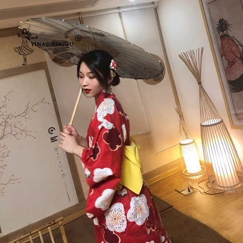 Rød Kimono Kjole Japansk Kimono Traditionelle Trykte Yukata Kvinder, Japan National Stil Frakke Sexet Asiatisk Tøj Cosplay Kostumer