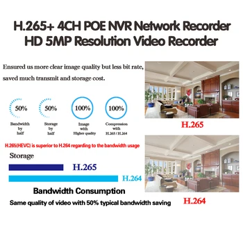 NIVISION H. 265 4CH NVR POE 1080P 5MP Overvågning CCTV NVR 48V PoE For H. 265 IP-Kamera P2P ONVIF Network Video Recorder Med 2 tb