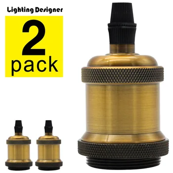 2PACK E27 Edison Lamp Baser Skrue Pæren Aluminium Shell fatning Retro Antik Lampe Holder Pærer Baser sort