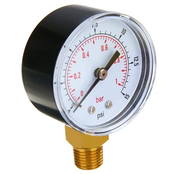 Nye lavtryk trykmåler 50mm Diameter 0-15 PSI 0-1 Bar BSPT 1/4 Til Brændsel, Luft, Olie, Gas, Vand 70*50*22mm