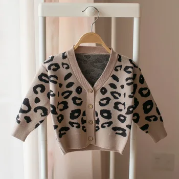 2019 Foråret Leopard Printet Toddler Børn Trøjer med V-hals Unisex Børn Tøj, Baby Piger Drenge Strikket Cardigan Sweater Frakker