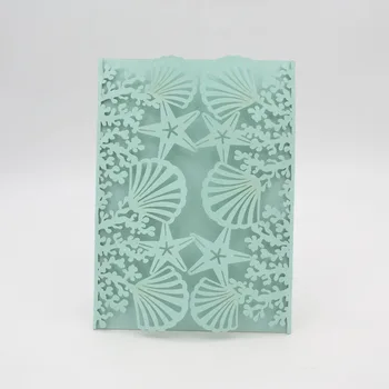Royal blå Top kvalitet Sea Shell form bryllup kort designs laser cut-kort, bryllup invitation