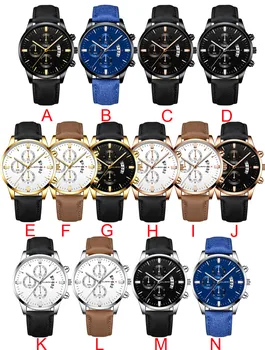 Fashion watches men Sport Stainless Steel Case Leather Band watch Quartz Business Wristwatch Casual Male Clock Wristwatch