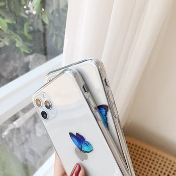 Gennemsigtig måde, Blå Sommerfugl Phone Case til Apple iPhone-11 Pro XR XS Max X 6 6S7 8 plus Clear TPU Blød Let Coque Dække