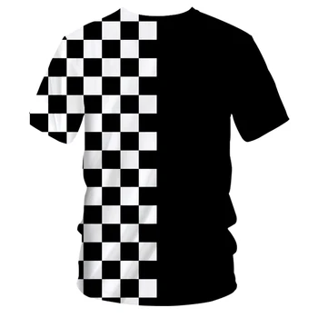 UJWI Sommer t-Shirt til Mænd Mode O Hals 3D-T-Shirts Trykt i Sort og hvid plaid Hip Hop 5XL 6XL Habiliment Mand