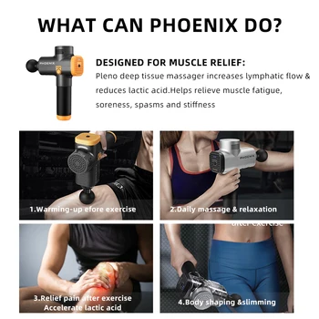 Phoenix A2 Massage Pistol Muskel Afslapning Dybt Væv Massageapparat Dynamisk Terapi Vibrator Forme Smertelindring Fod Tilbage Massageapparat