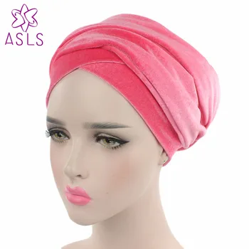Høj kvalitet Hot salg Stil Velvet Lang Turban Hale Cap Indpakket Hoved Muslimske Tørklæde hijab Hat Headwrap Tørklæde for mænd og kvinder