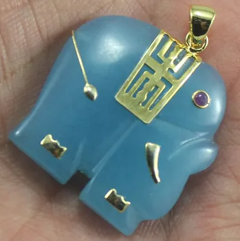 Engros nye design dyr form fine smykker blå Naturlige jade elefant Vedhæng