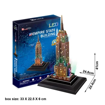 New York Empire State Building Model Puslespil Toy 3D LED-Belysning Model DIY Forældre-barn-Legetøj til Gaver med Original Kasse (L503H)