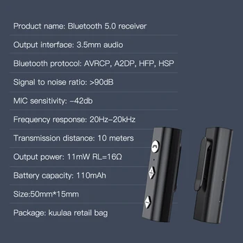KUULAA Bluetooth-5.0 Modtager 3,5 mm AUX-Stik Audio Trådløse Adapter Bluetooth, Aux Audio Musik Transmitter Til Bilen PC Hovedtelefoner