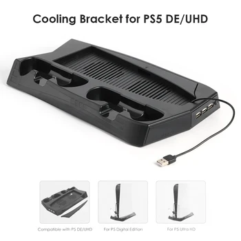 For PS5 Lodret Ventilatoren Står for PlayStation 5 Digital Udgave med 3 Hub Port Dual Controller Oplader Oplader