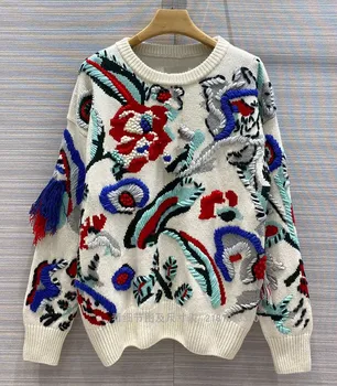 Nye sweater cashmere sweater kvinde med tyk løs sæt af strikkede jacquard pels hoved forår, sommer, efterår og vinter