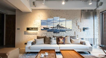 5 Panel Tyske Slagskib Bismarck Våben I Krigen Plakat Trykt Maleri Til Stuen Væg Kunst, Indretning Billede Kunstværker Plakat
