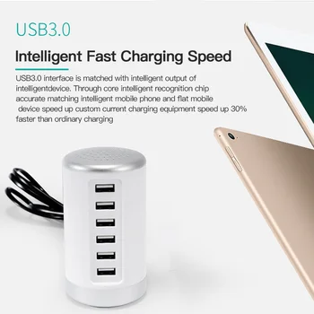 UL godkendt 6-port USB-Mobiltelefon-Oplader 3.0 Hurtig Opladning Understøtter 5V1A2A Oplader Til Apple Android Mobiltelefon Opladning