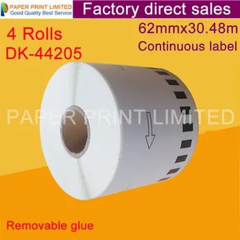 4 Refill Ruller DK-44205 DK44205 Label Aftagelig Lim 62mm*30.48 M Kontinuerlig Kompatibel DK-4205