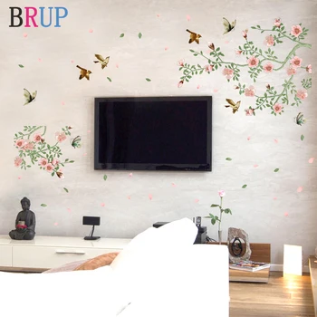 133*85cm Romantiske Blomst Wall Stickers Fugle på Træet Kunst Hjem Indrettet til Stue Kinesisk Stil-TV Sofa Room Dekoration