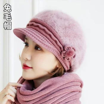 Vinteren kvindelige kvinder tykkere kanin pels beret cap Varm ottekantede hat Artisht visor cap